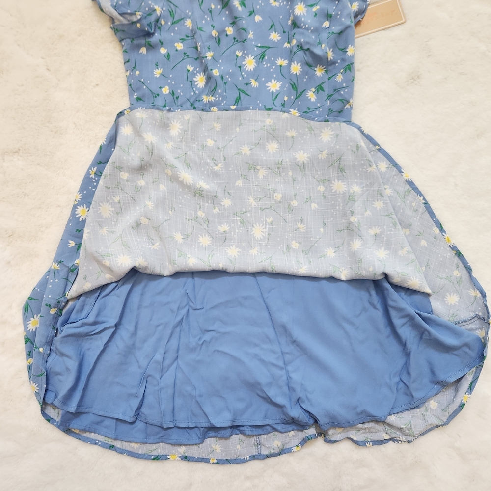 Copper Key Women's Blue Mini Dress S Floral Daisy Cottage Core Lined Summer - Picture 5 of 13